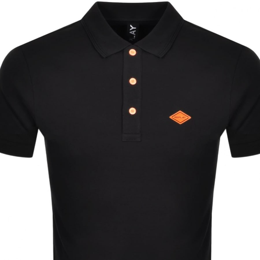 Alternative Image for ProductReplay Short Sleeved Logo Polo T Shirt Black2